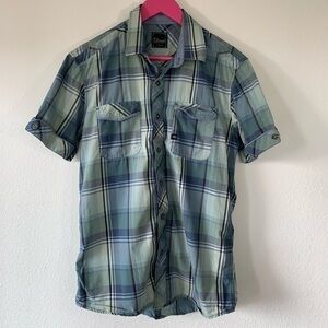 7Diamonds Short Sleeve Blue and Green Button Up S